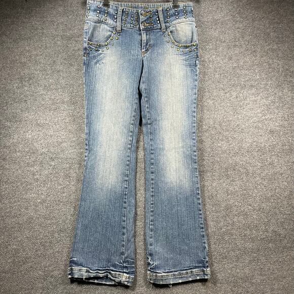 Bisou Bisou Jeans Women's 6 Blue Studded/Jeweled Waist Straight Leg Denim READ - Picture 1 of 11